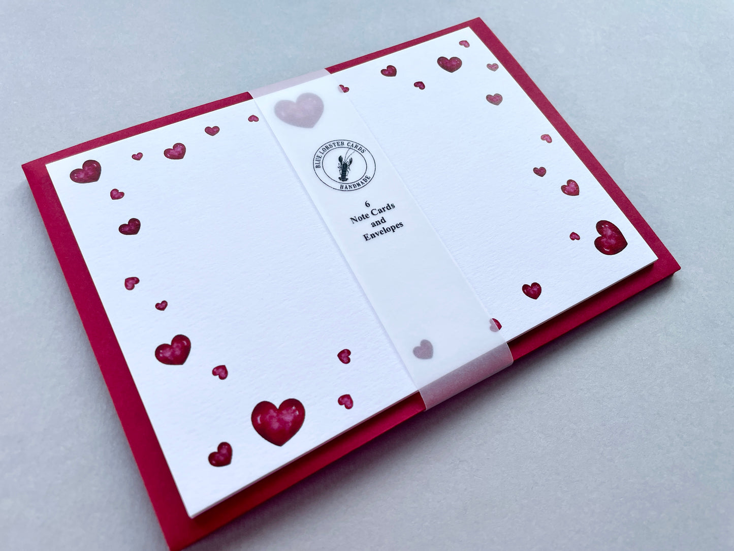 Love Heart Note Cards Stationery Set - Watercolour Heart Cards with Envelopes (6 or 10)