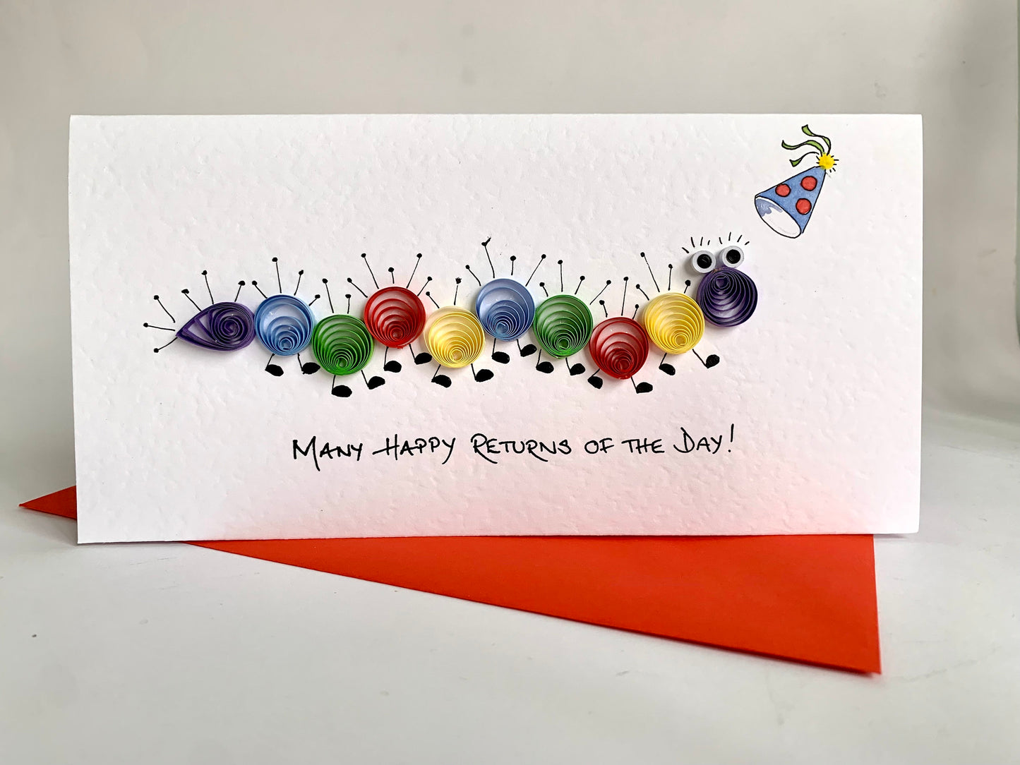 Many Happy Returns Caterpillar Card - Handmade Quilled Birthday