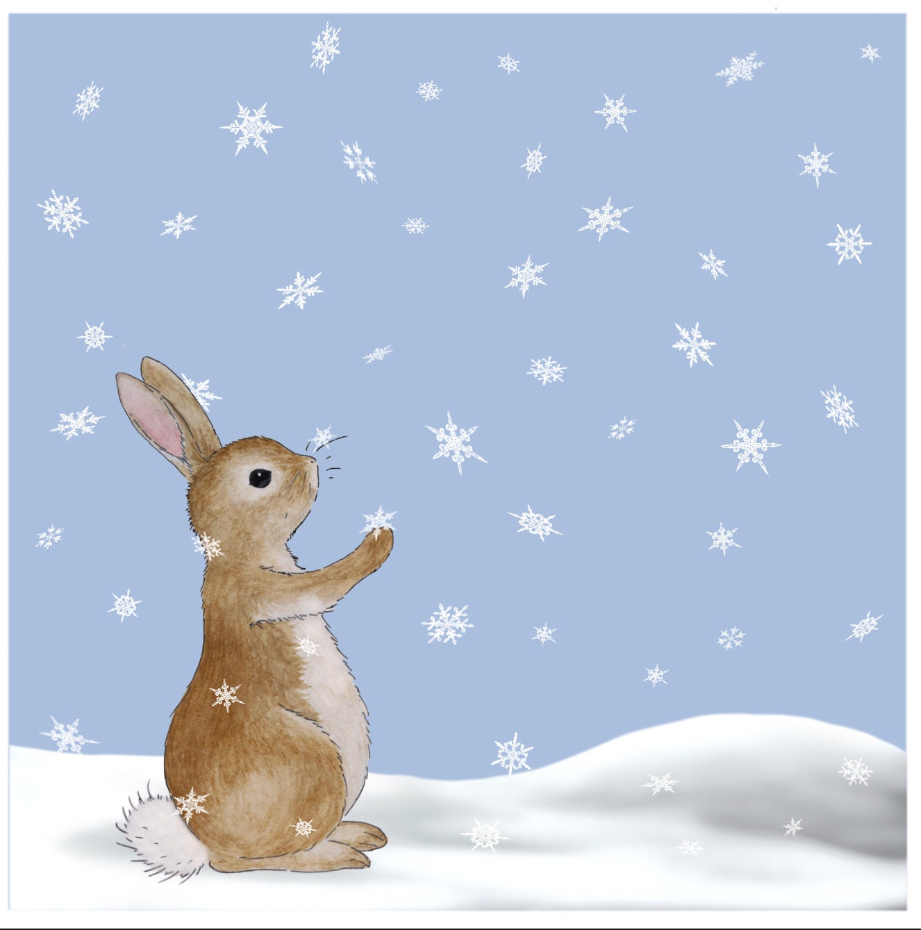 Rabbit Catching Snowflakes - Single Card