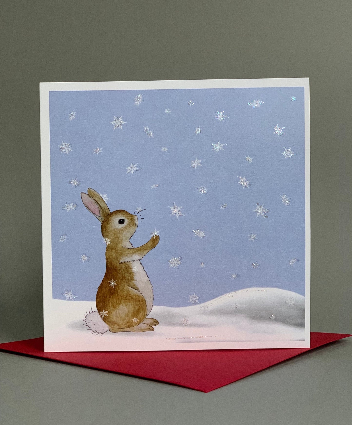 Rabbit Catching Snowflakes - Single Card