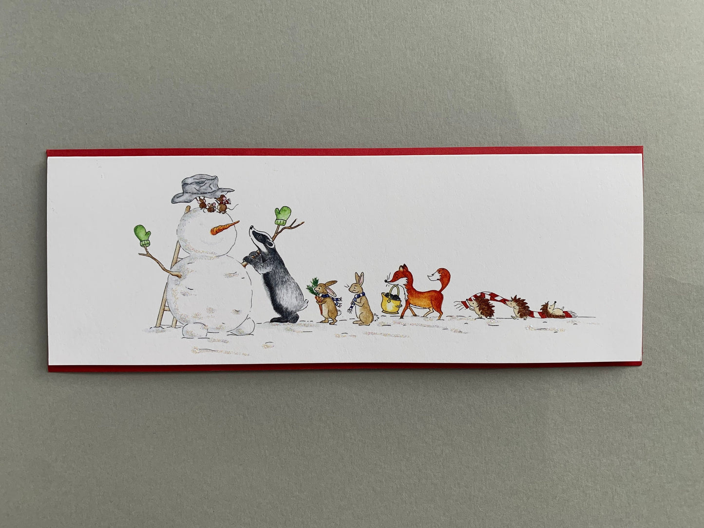 Woodland Animals Build a Snowman - Single Card