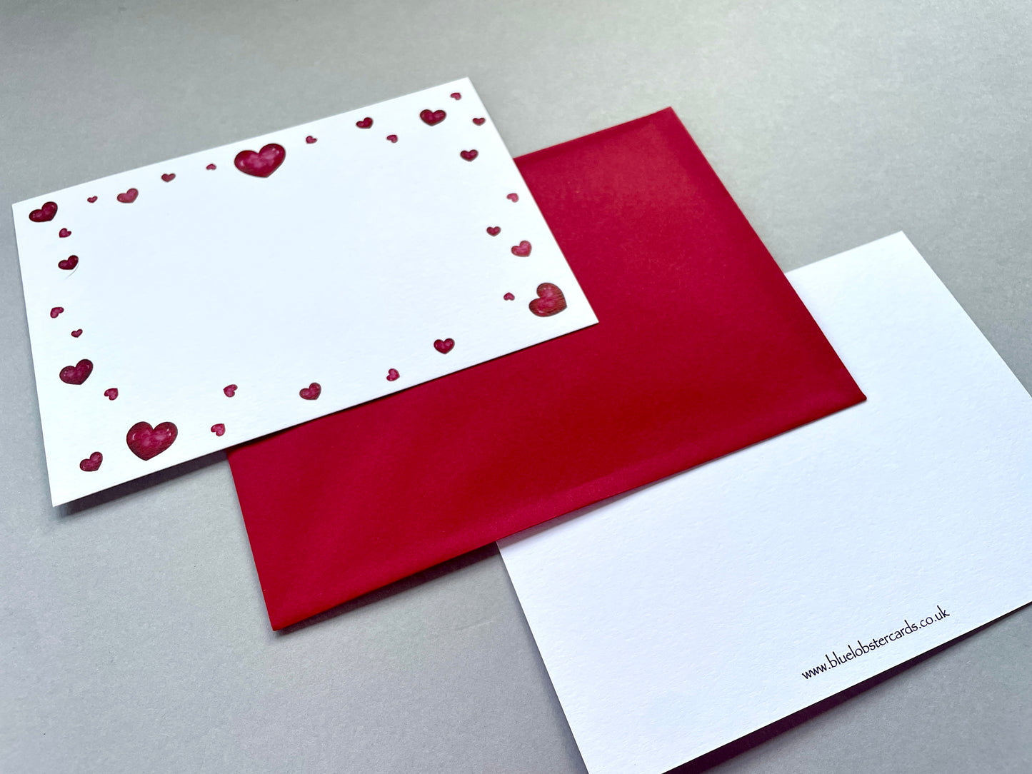 Love Heart Note Cards Stationery Set - Watercolour Heart Cards with Envelopes (6 or 10)