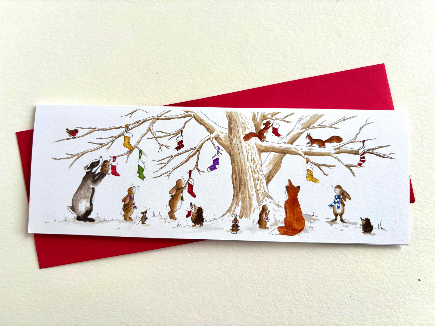 5 Animal Charity Christmas Cards - Woodland Animals Christmas Stockings - Original Watercolour Xmas Packs