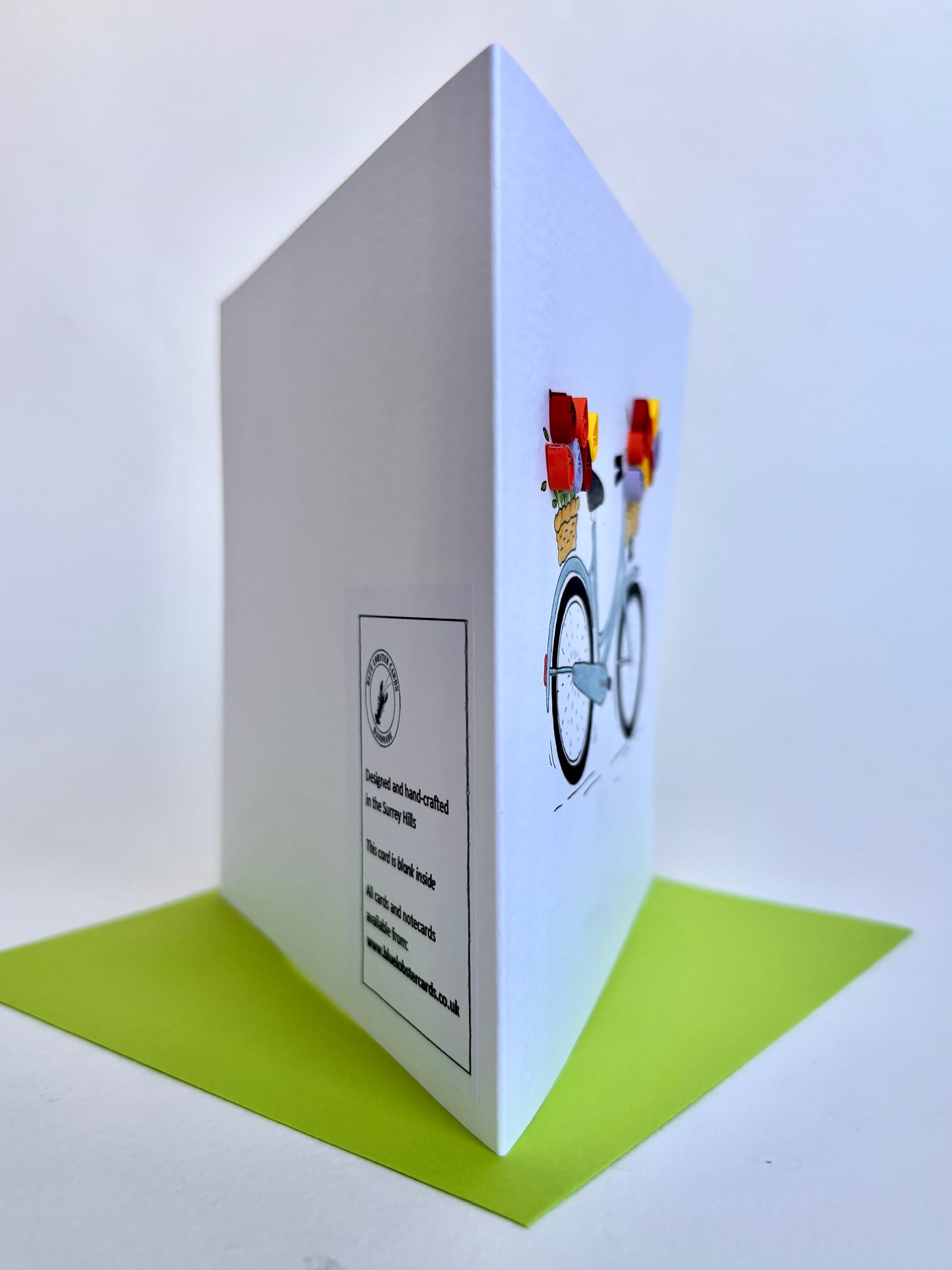 Hand Painted Bicycle Card with Quilled 3D Paper Tulips