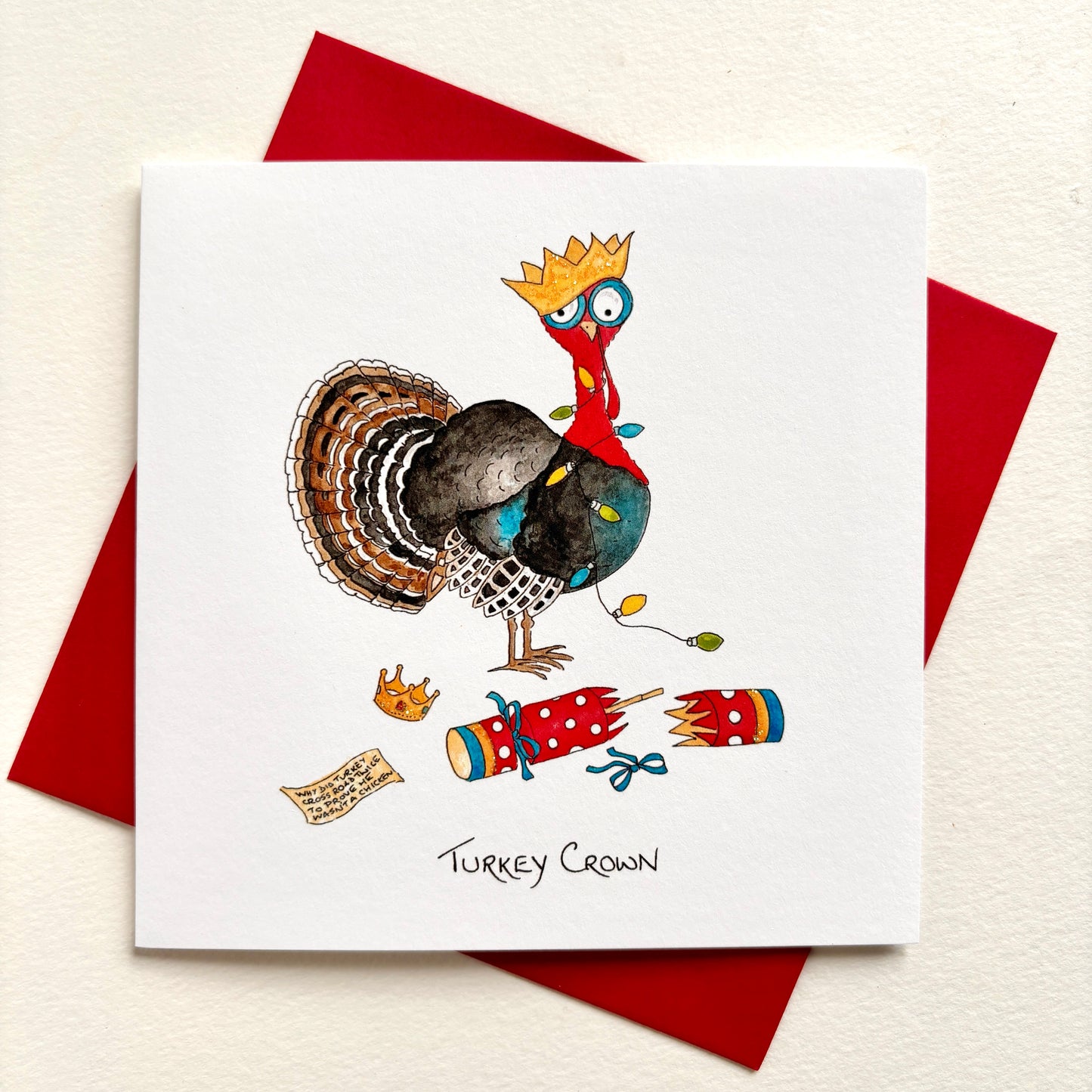Funny Animal Charity Christmas Cards Pack - Turkey Crown with Christmas Cracker - Original Watercolour