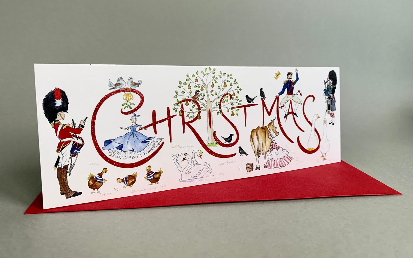 Showing 'long slim' shape and hand-finished glitter option (non-glitter also available) for traditional festive design