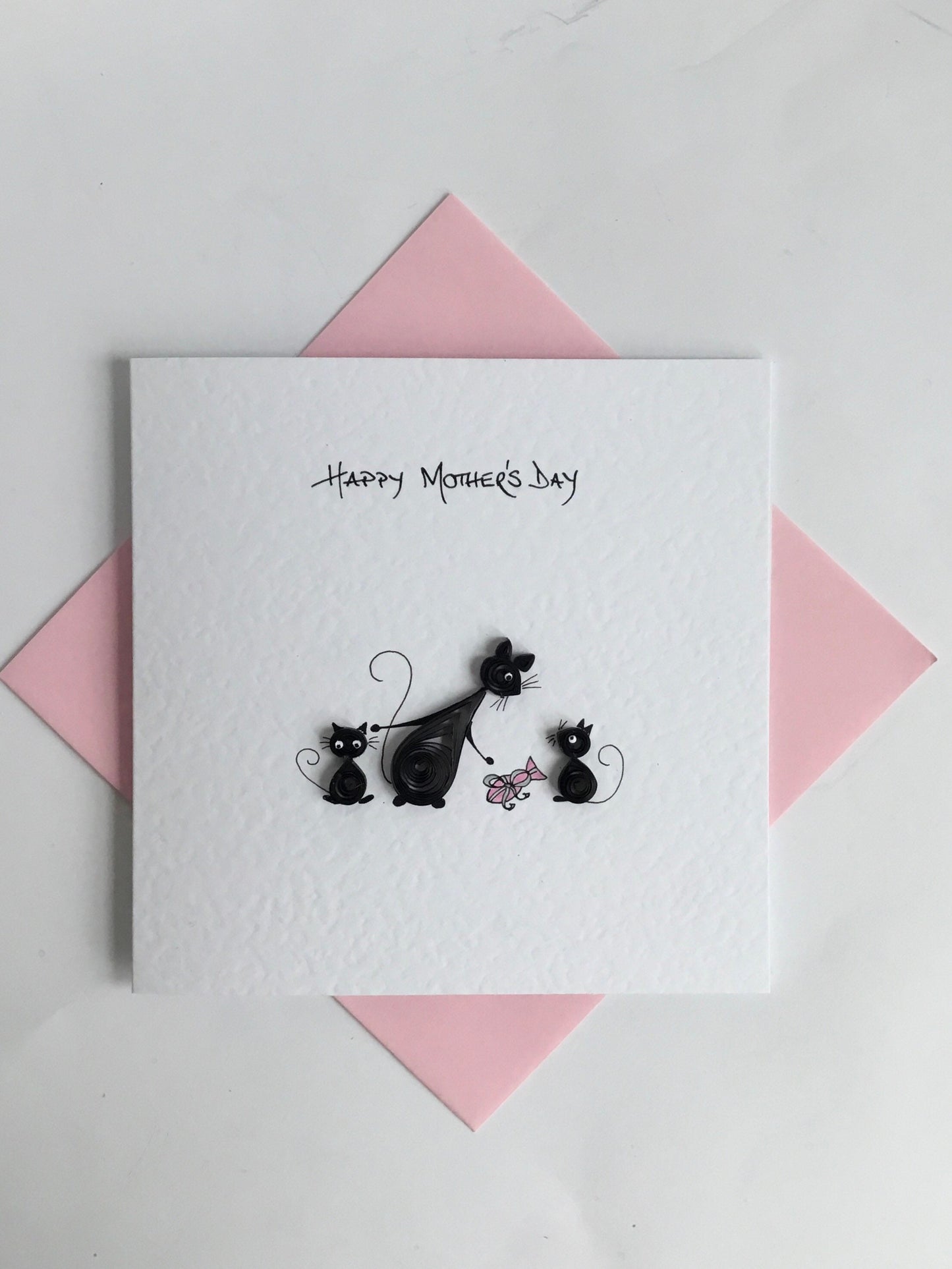 Handmade Cat Mother’s Day Card - Something Fishy - Quilled Cat and Kittens