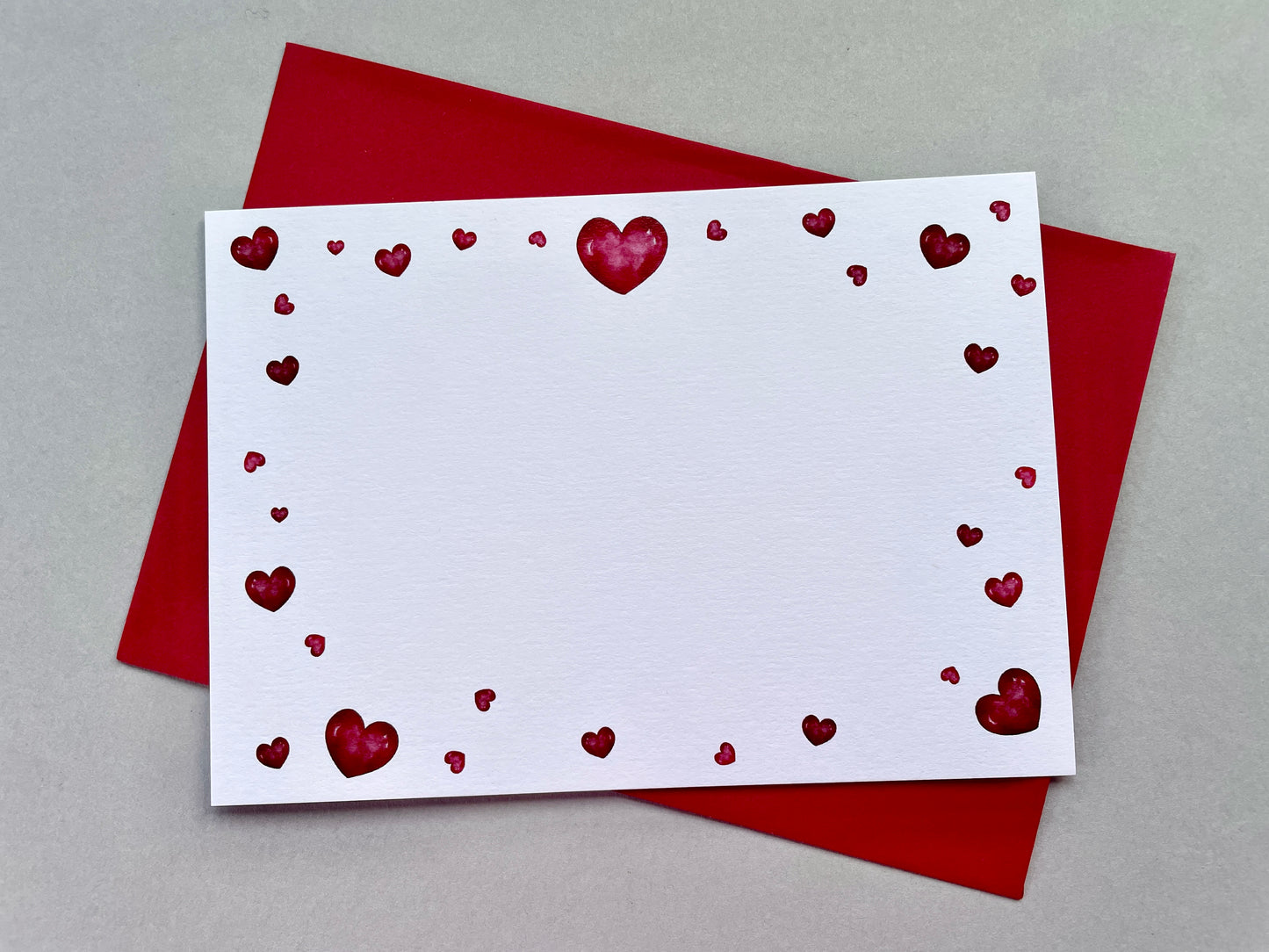Love Heart Note Cards Stationery Set - Watercolour Heart Cards with Envelopes (6 or 10)