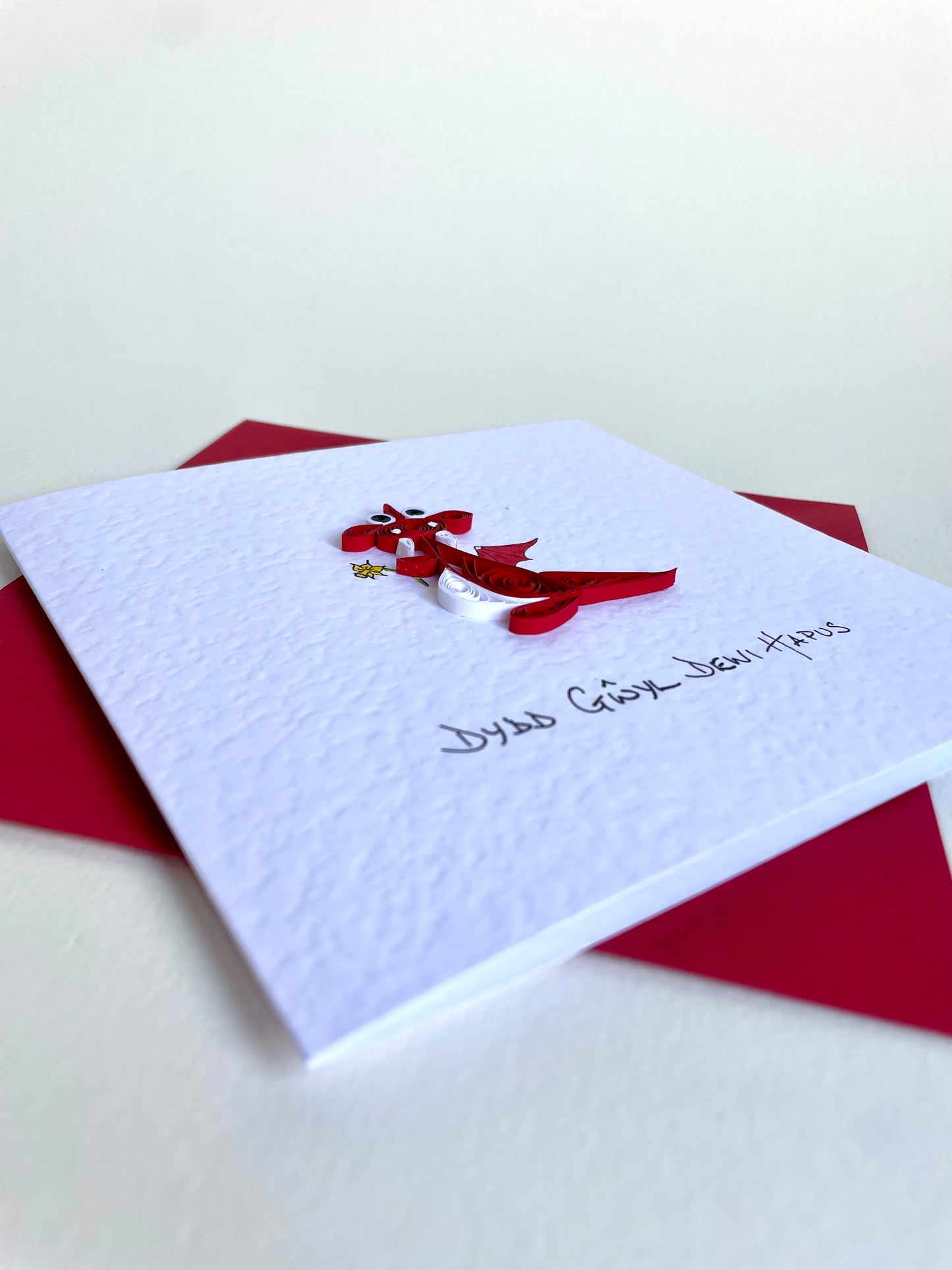 Dydd Gŵyl Dewi Hapus - Handmade St David’s Day Card - 3D Welsh Dragon with Daffodil