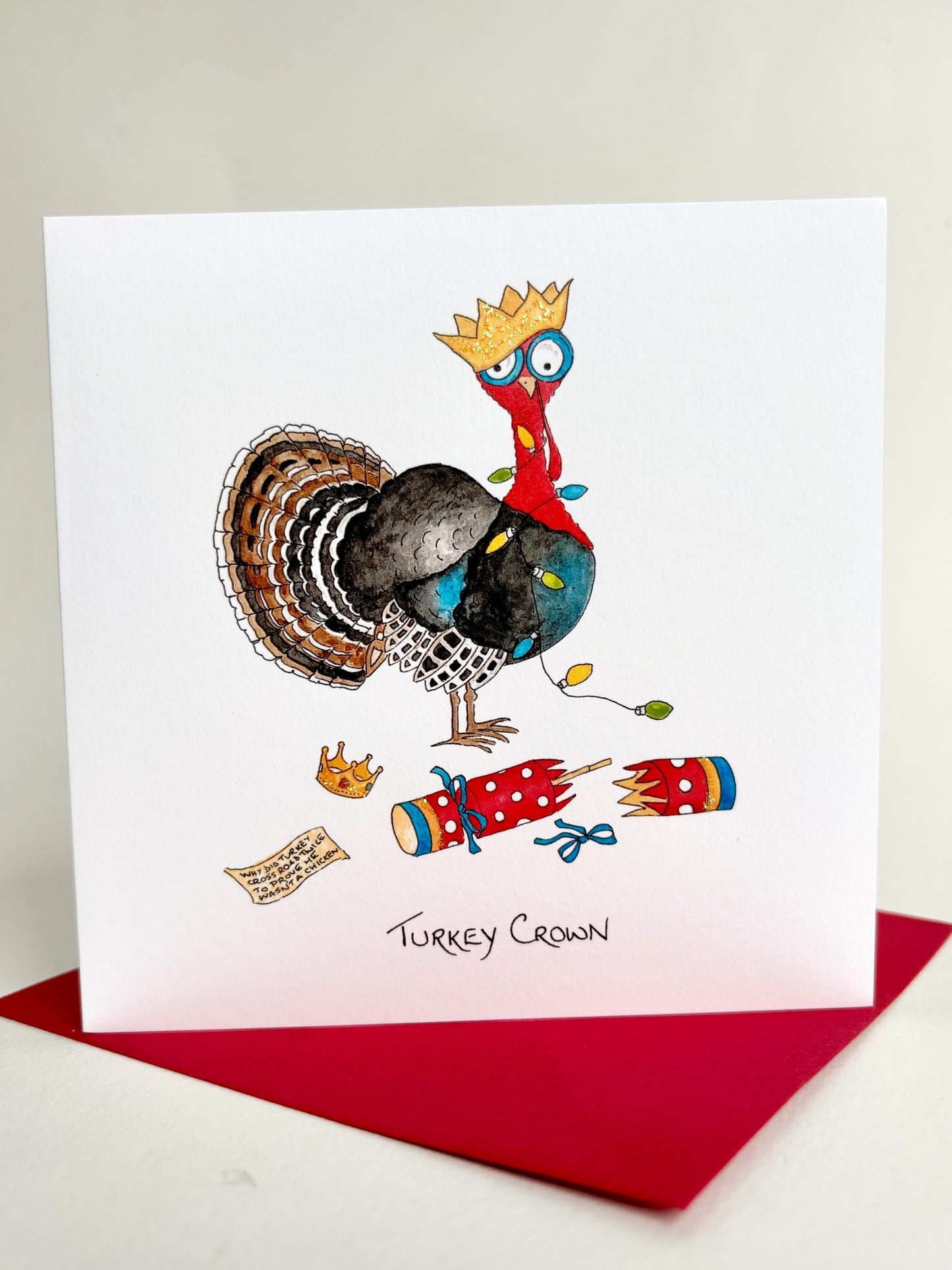 Funny Animal Charity Christmas Cards Pack - Turkey Crown with Christmas Cracker - Original Watercolour