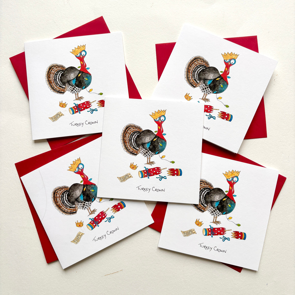 Funny Animal Charity Christmas Cards Pack - Turkey Crown with Christmas Cracker - Original Watercolour