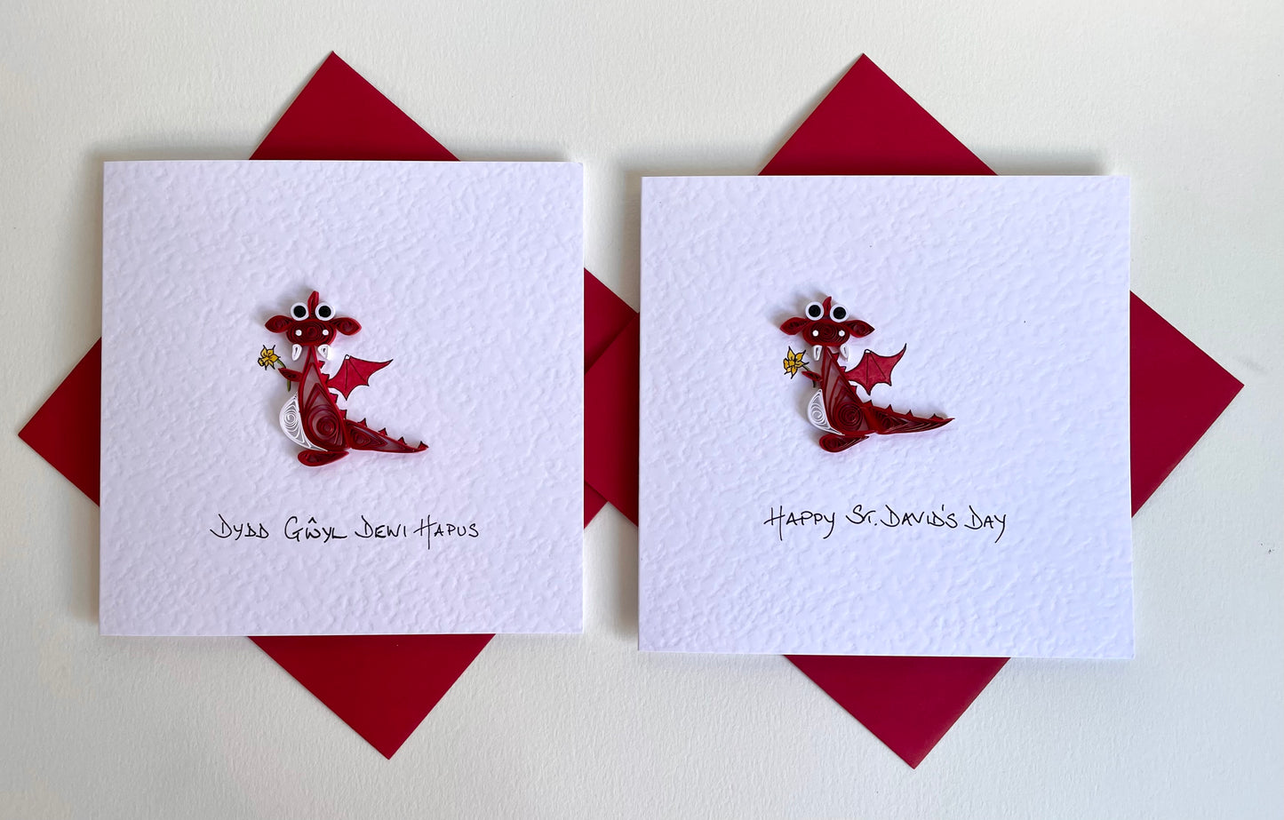 Handmade St David’s Day Card - Quilled 3D Welsh Dragon with Daffodil