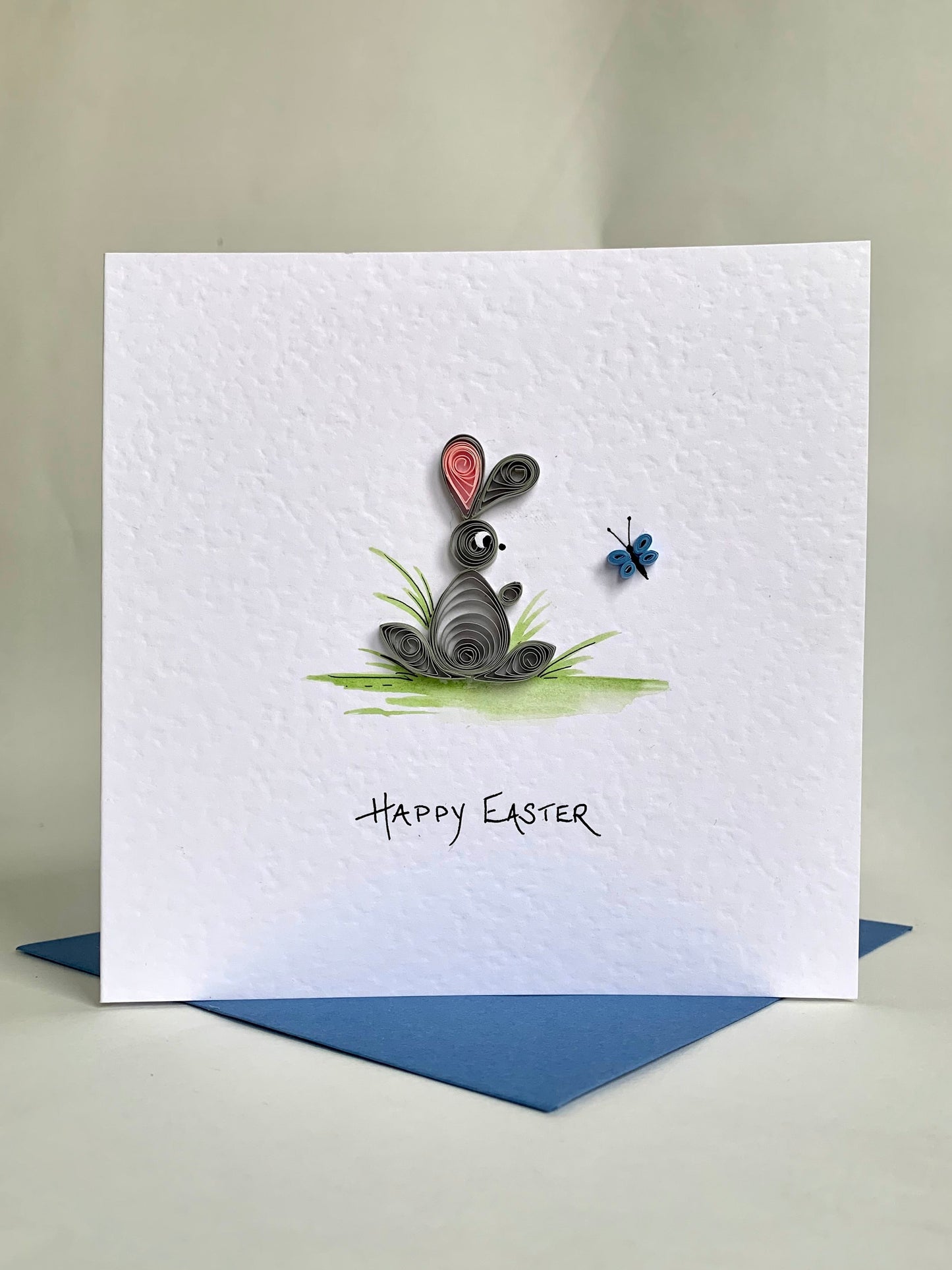 Handmade Easter Bunny Card - Quilled Bunny with Butterfly - Hand Painted