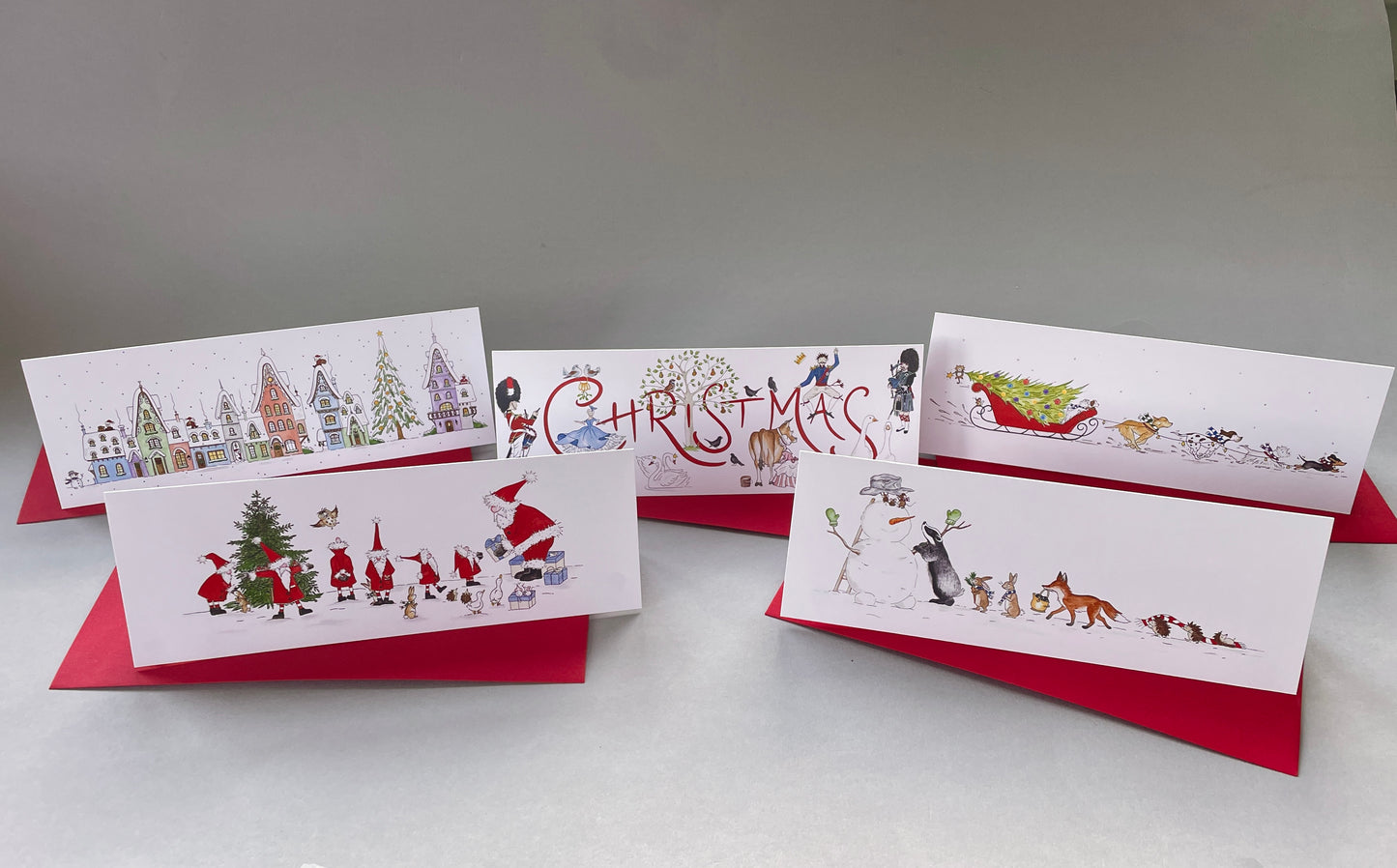 5 Assorted Charity Christmas Cards - Watercolour Art Illustrations