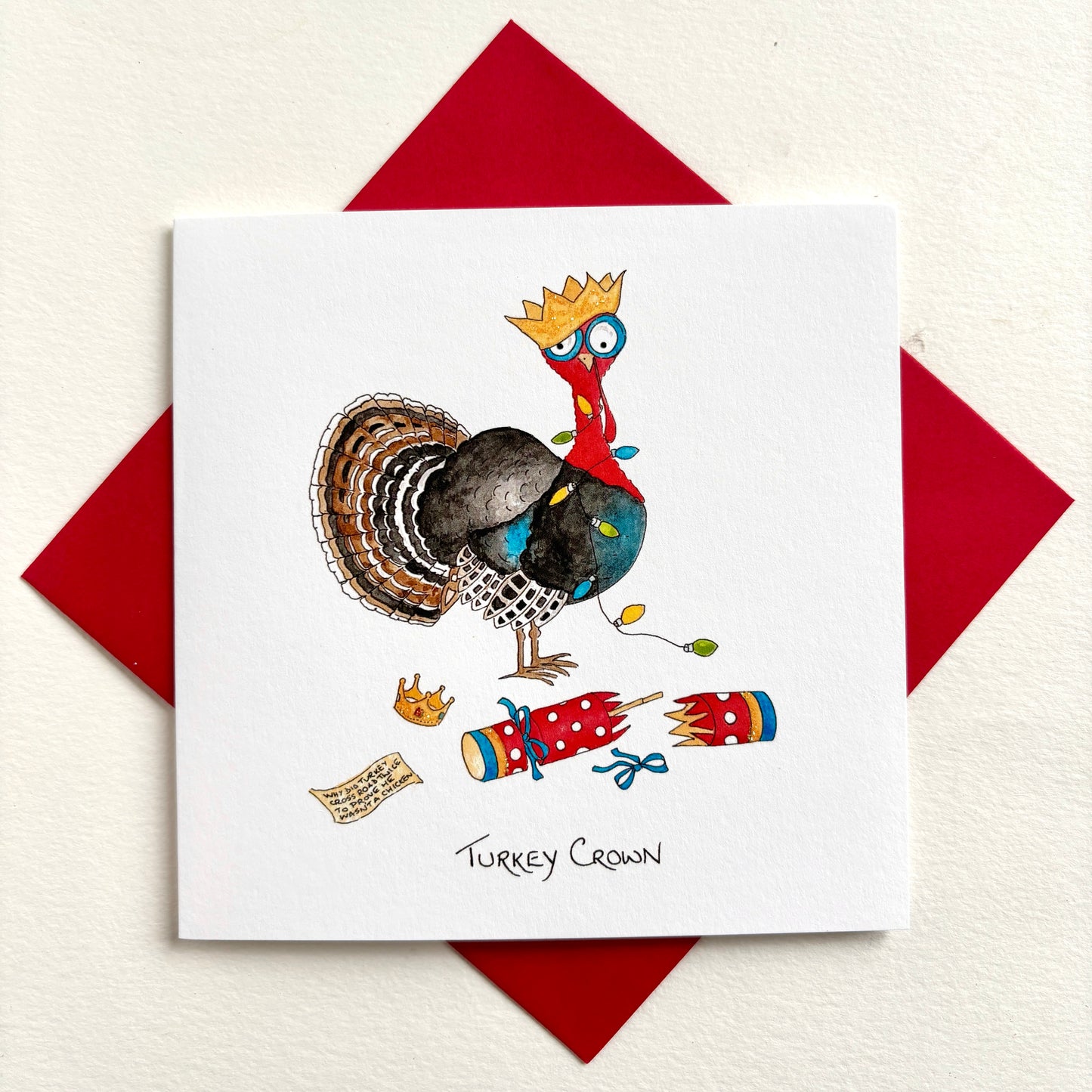 Funny Animal Charity Christmas Cards Pack - Turkey Crown with Christmas Cracker - Original Watercolour