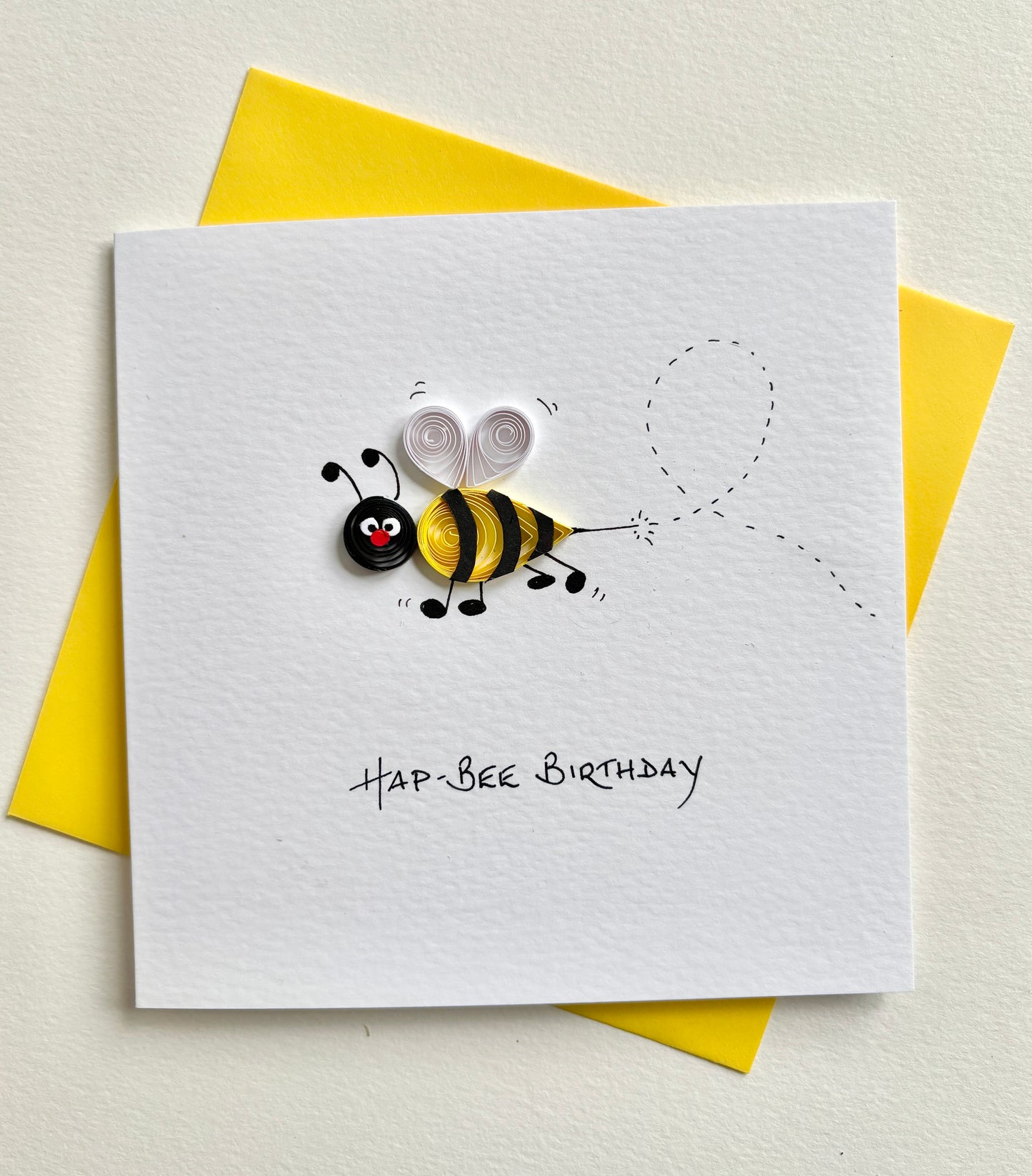 Handmade quilled bee card - funny 3D birthday card bumble bee