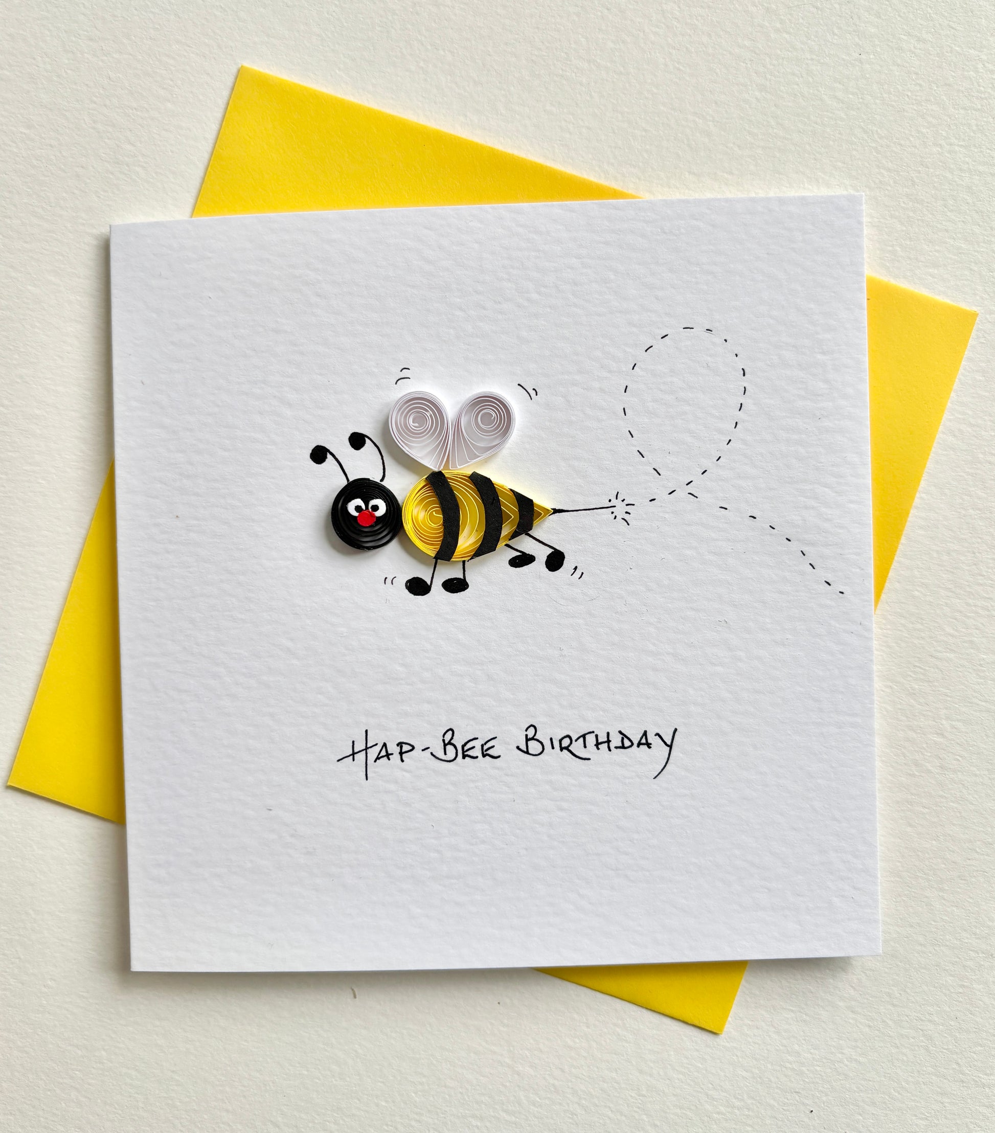 Handmade quilled bee card - funny 3D birthday card bumble bee