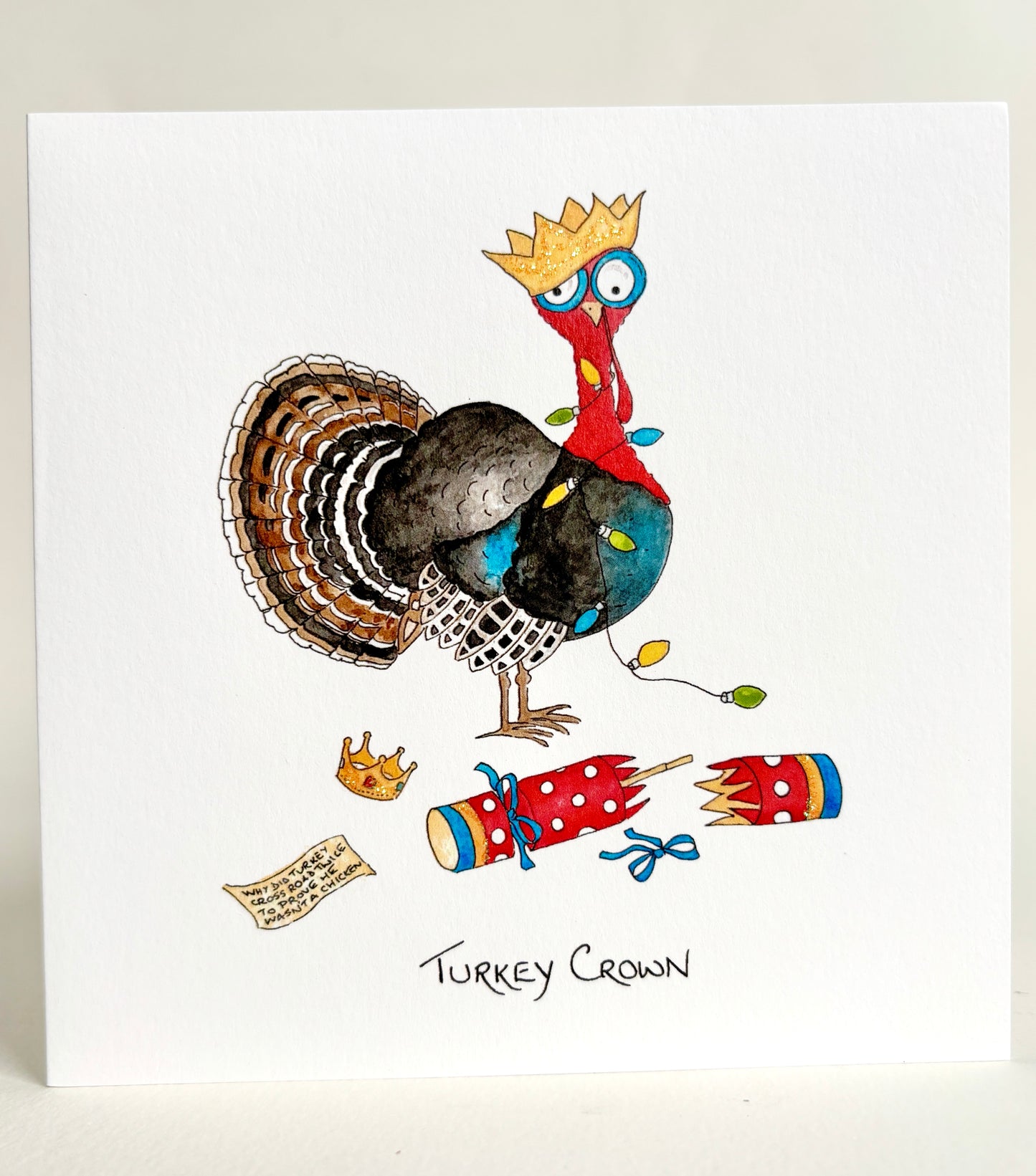 Funny Animal Charity Christmas Cards Pack - Turkey Crown with Christmas Cracker - Original Watercolour