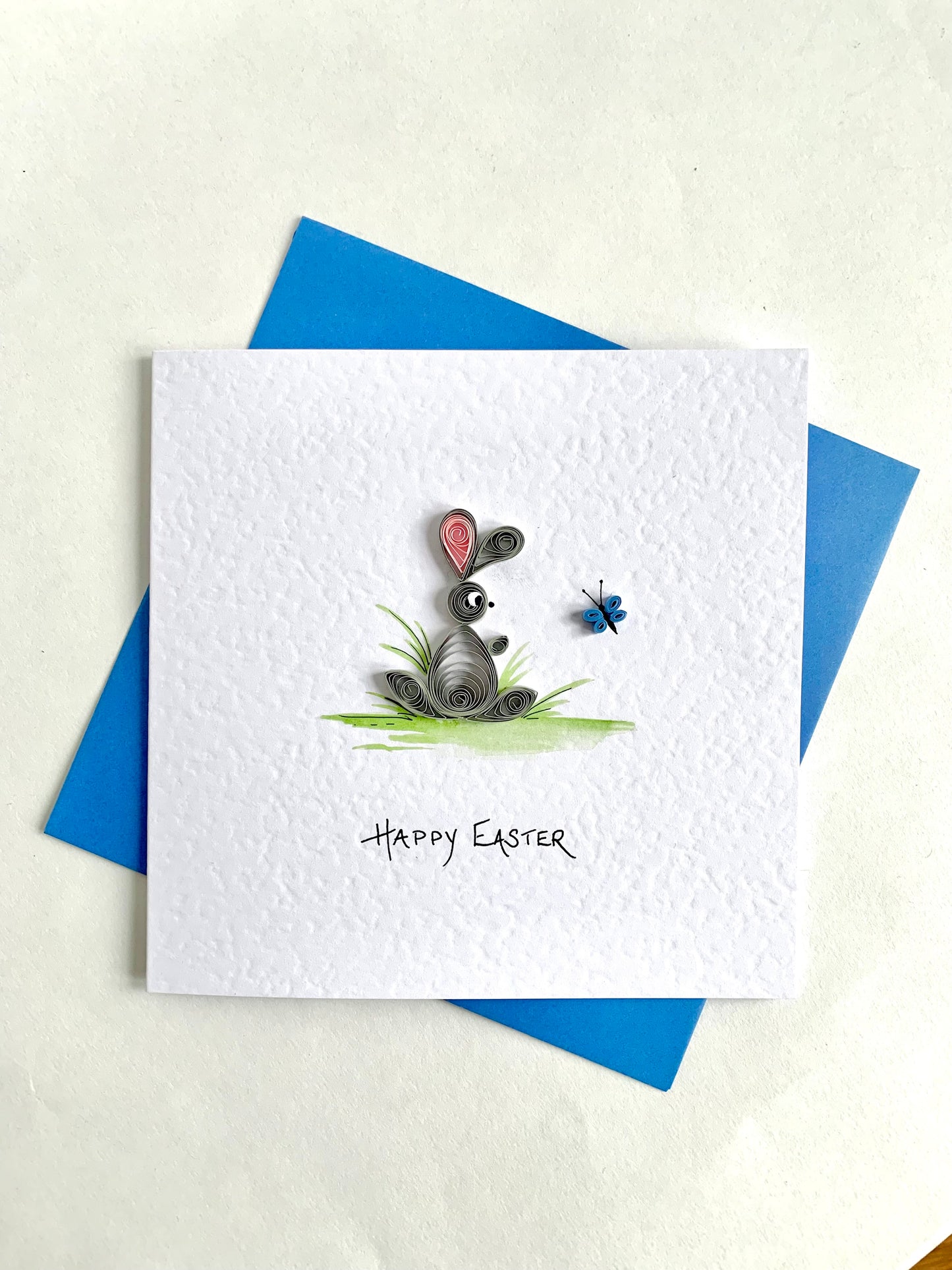 Handmade Easter Bunny Card - Quilled Bunny with Butterfly - Hand Painted