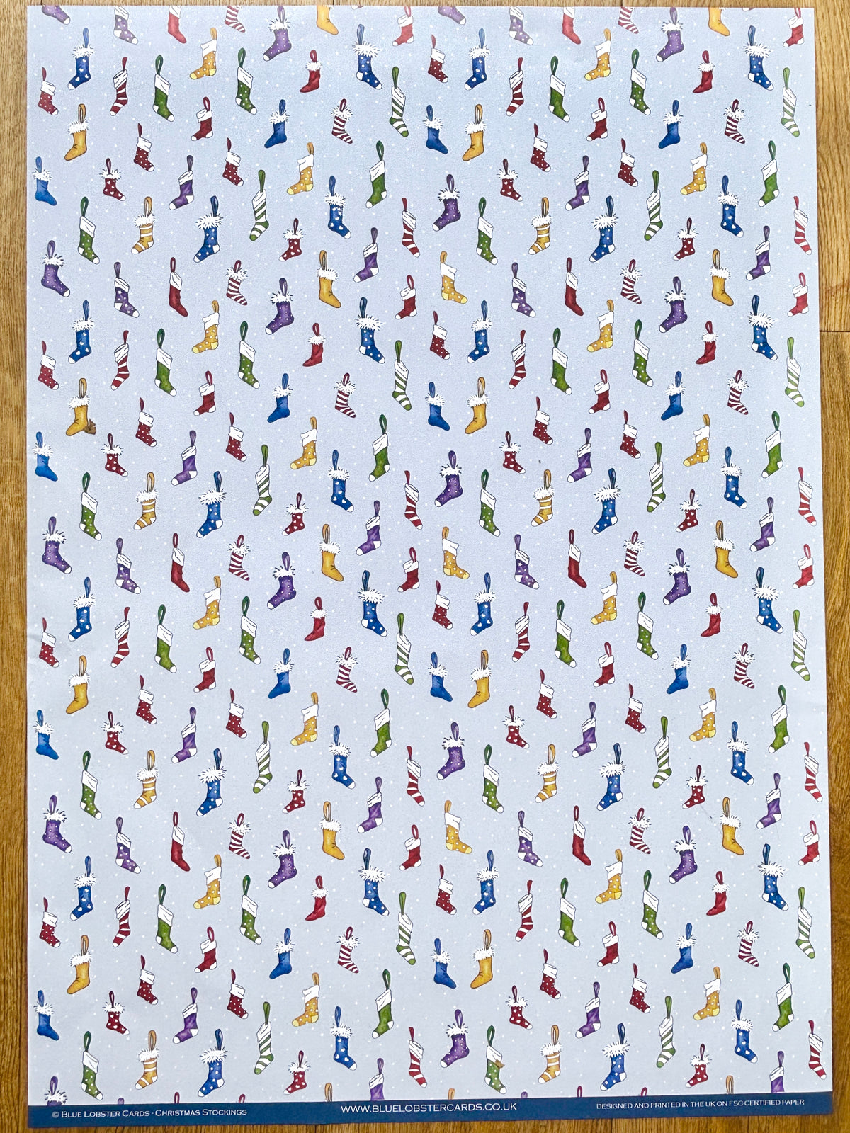 Christmas Wrapping Paper – Colourful Stockings with Snow - Original Watercolour Gift Wrap