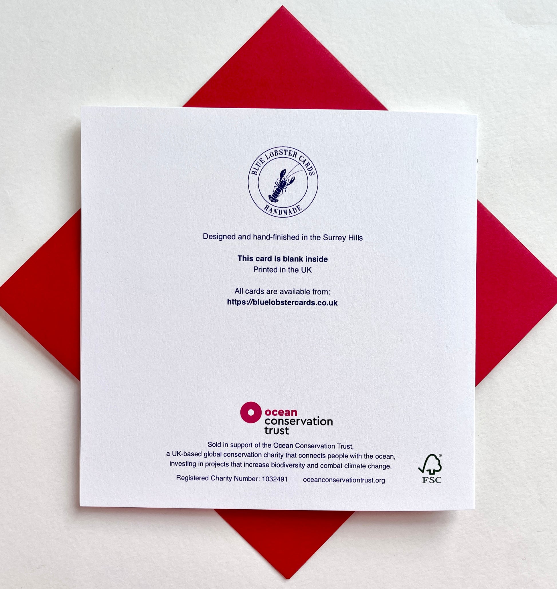 Showing details for Blue Lobster card details and UK charity information for the Ocean Conservation Trust and logos