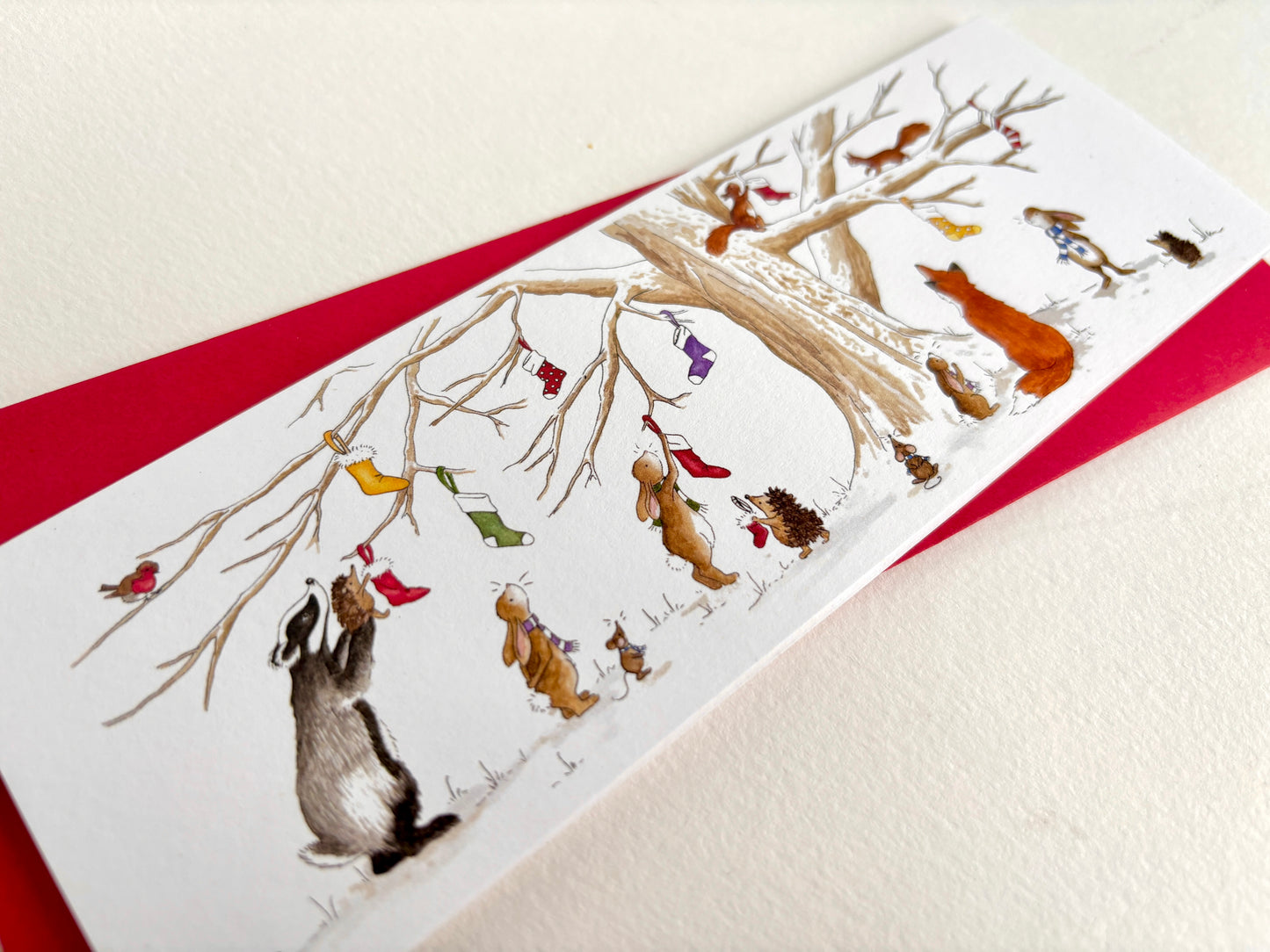 5 Animal Charity Christmas Cards - Woodland Animals Christmas Stockings - Original Watercolour Xmas Packs
