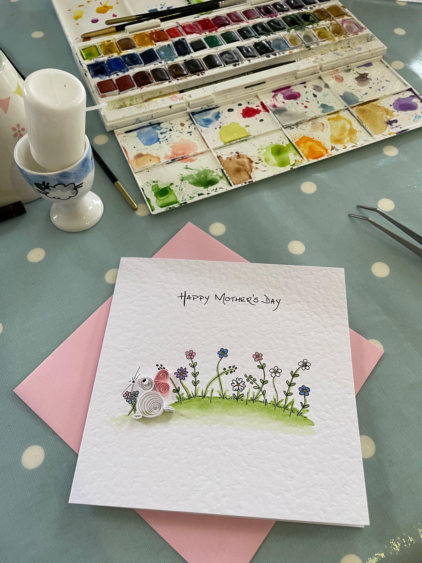 Mother’s Day Mouse with Hand Painted Spring Flowers