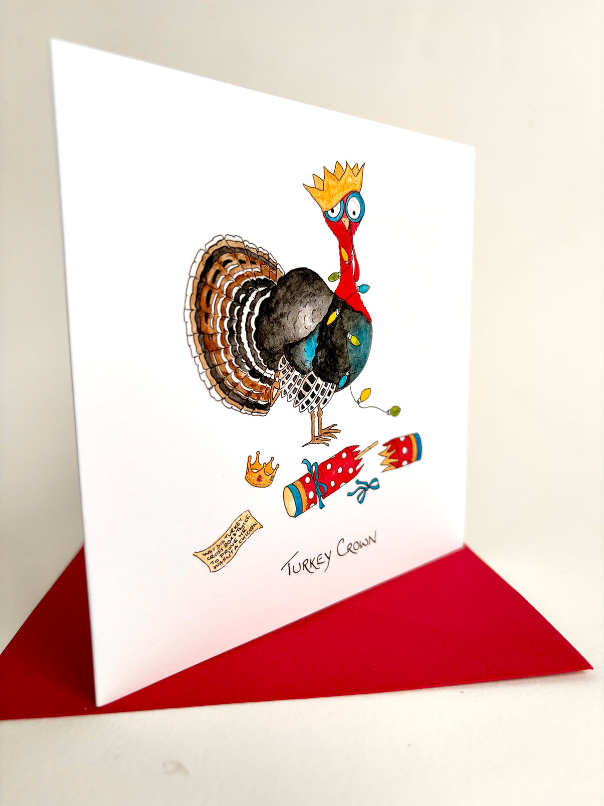 Funny Animal Charity Christmas Cards Pack - Turkey Crown with Christmas Cracker - Original Watercolour