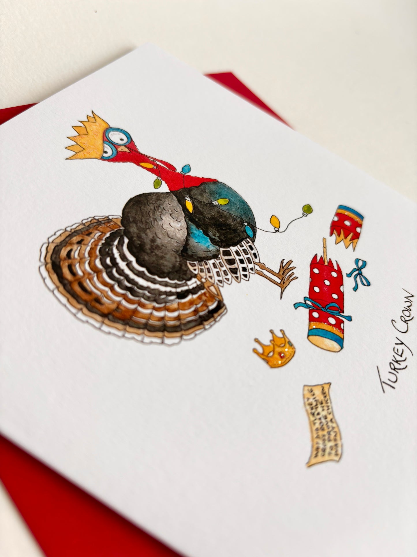 Funny Animal Charity Christmas Cards Pack - Turkey Crown with Christmas Cracker - Original Watercolour