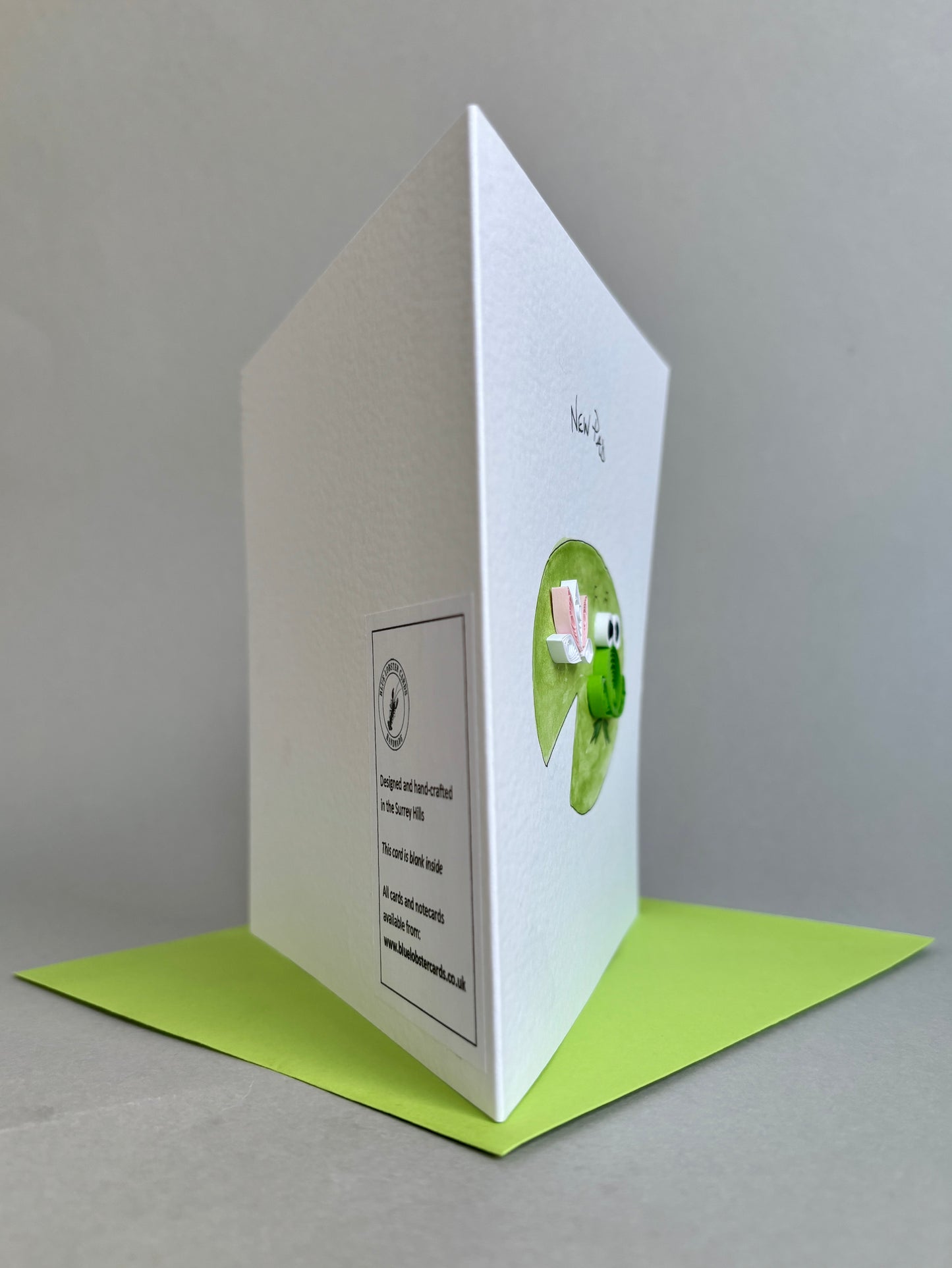 Handmade 3D New Home Card - New Pad - Quilled Frog & Flower on Hand Painted Lily Pad