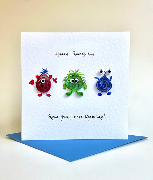 Funny handmade Father’s Day card featuring cute little monsters for Dad