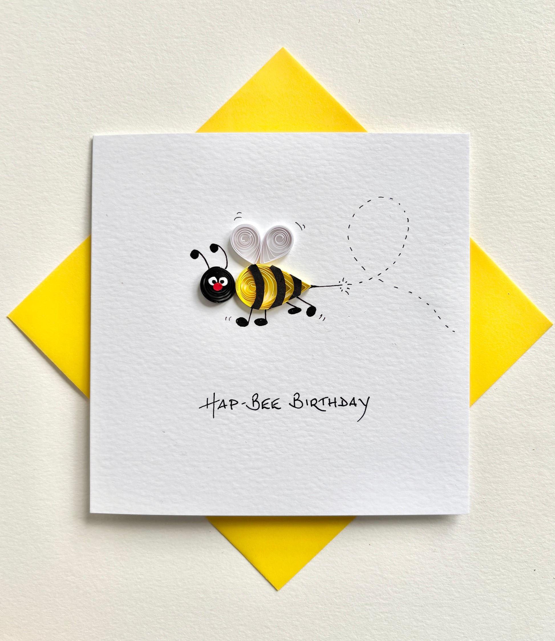 Handmade quilled bee birthday card with coloured envelope UK