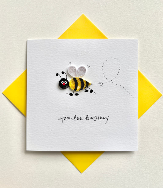 Handmade quilled bee birthday card with coloured envelope UK