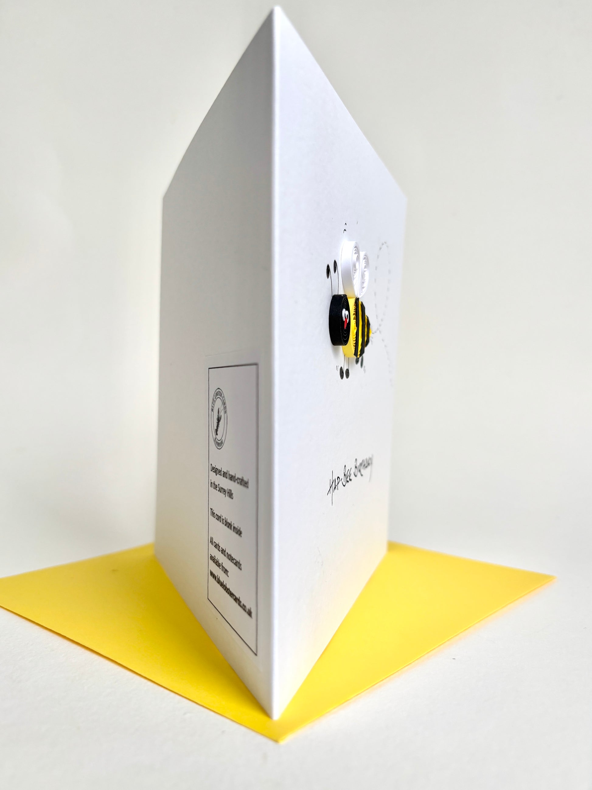 Side view of bumble bee birthday card for 3D effect