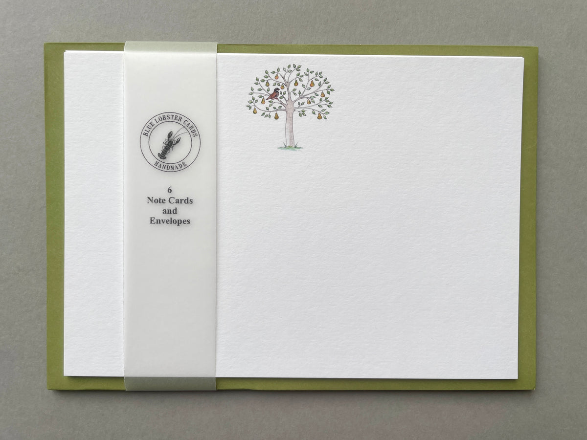 Partridge in a Pear Tree Christmas notecard with coordinating envelope, featuring original hand-painted watercolour artwork.