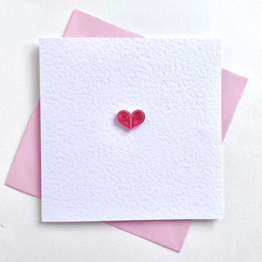 Single quilled heart on hammered card - quilled paper art. Supplied with matching pink envelope