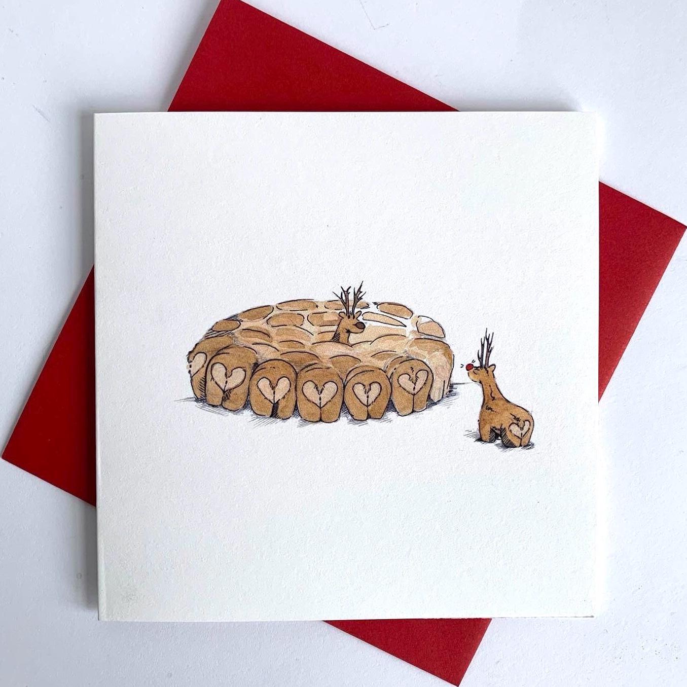 Softly romantic Christmas card - cute heart shaped bottoms feature on thishigh quality square charity card
