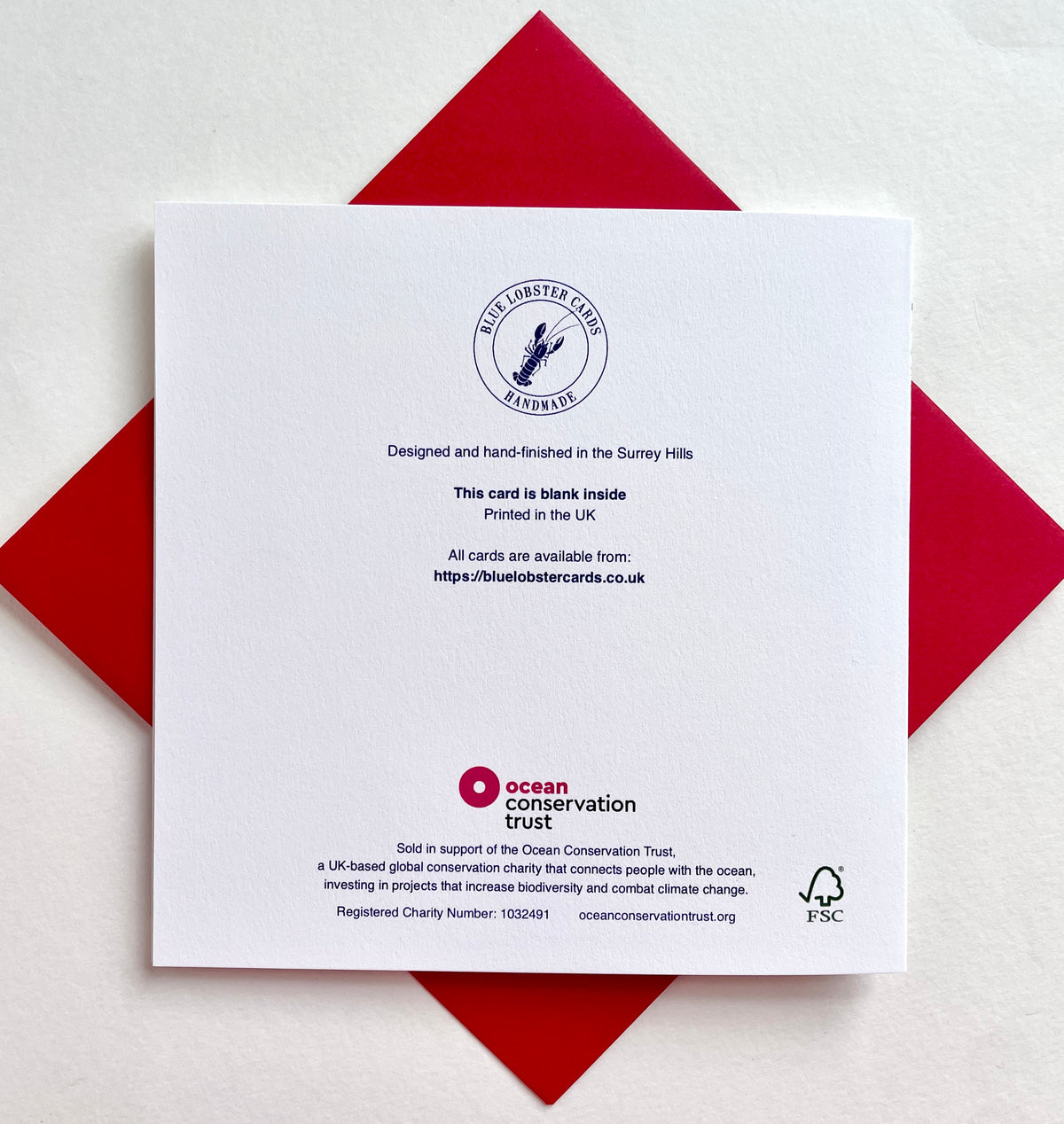Showing details for Blue Lobster card details and UK charity information for the Ocean Conservation Trust and logos