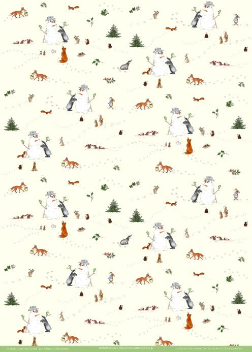 Christmas Wrapping Paper – Snowman & Woodland Animals Snow Scene - Original Watercolour Gift Wrap