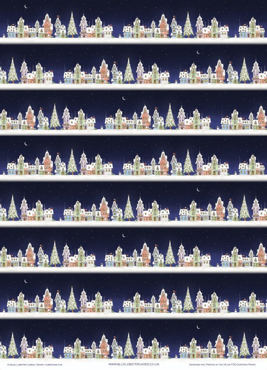 Christmas Wrapping Paper – Snowy Christmas Eve Village - Original Watercolour Gift Wrap