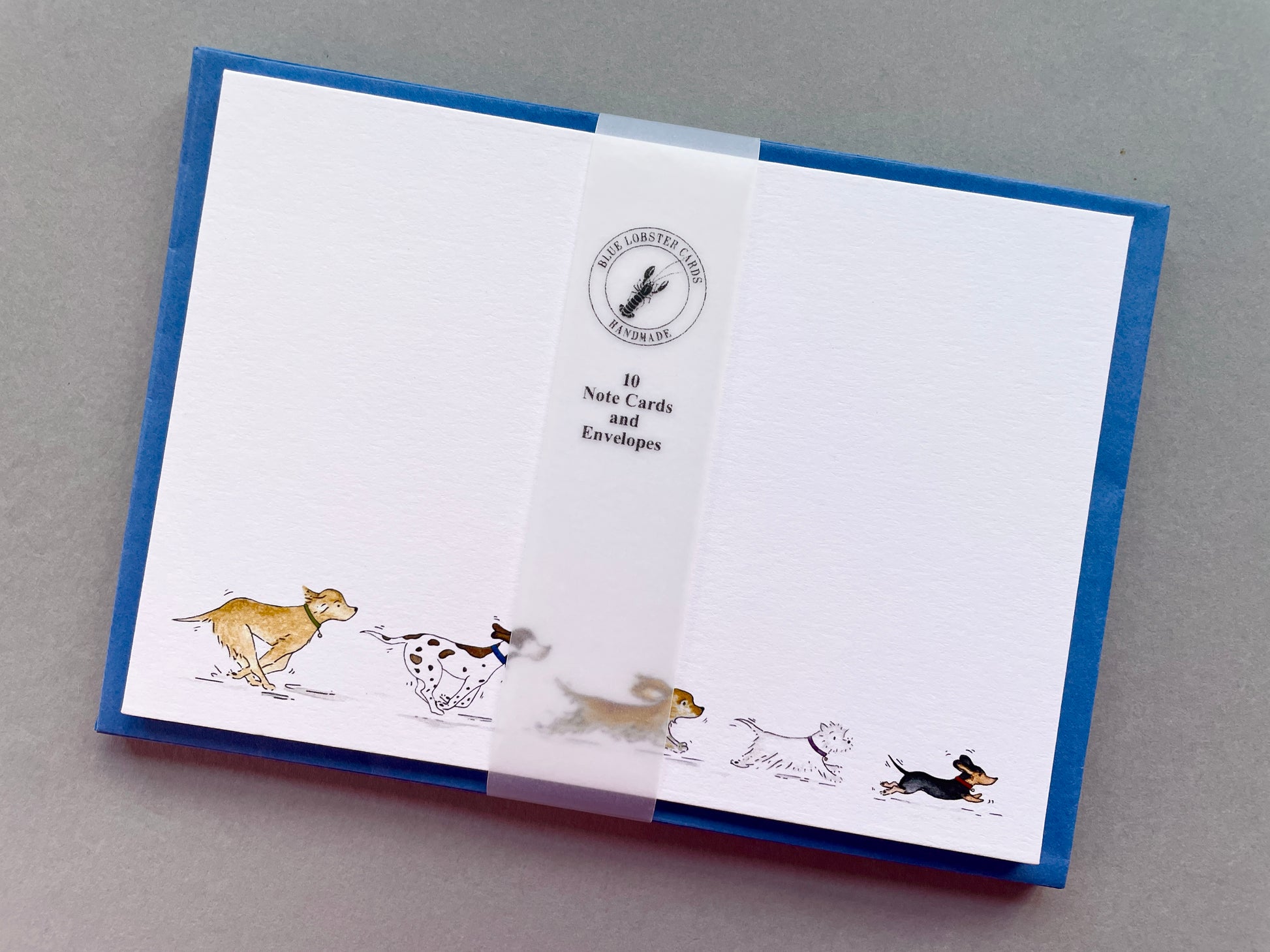 Set of 10 note cards with envelopes featuring illustrations of dogs UK