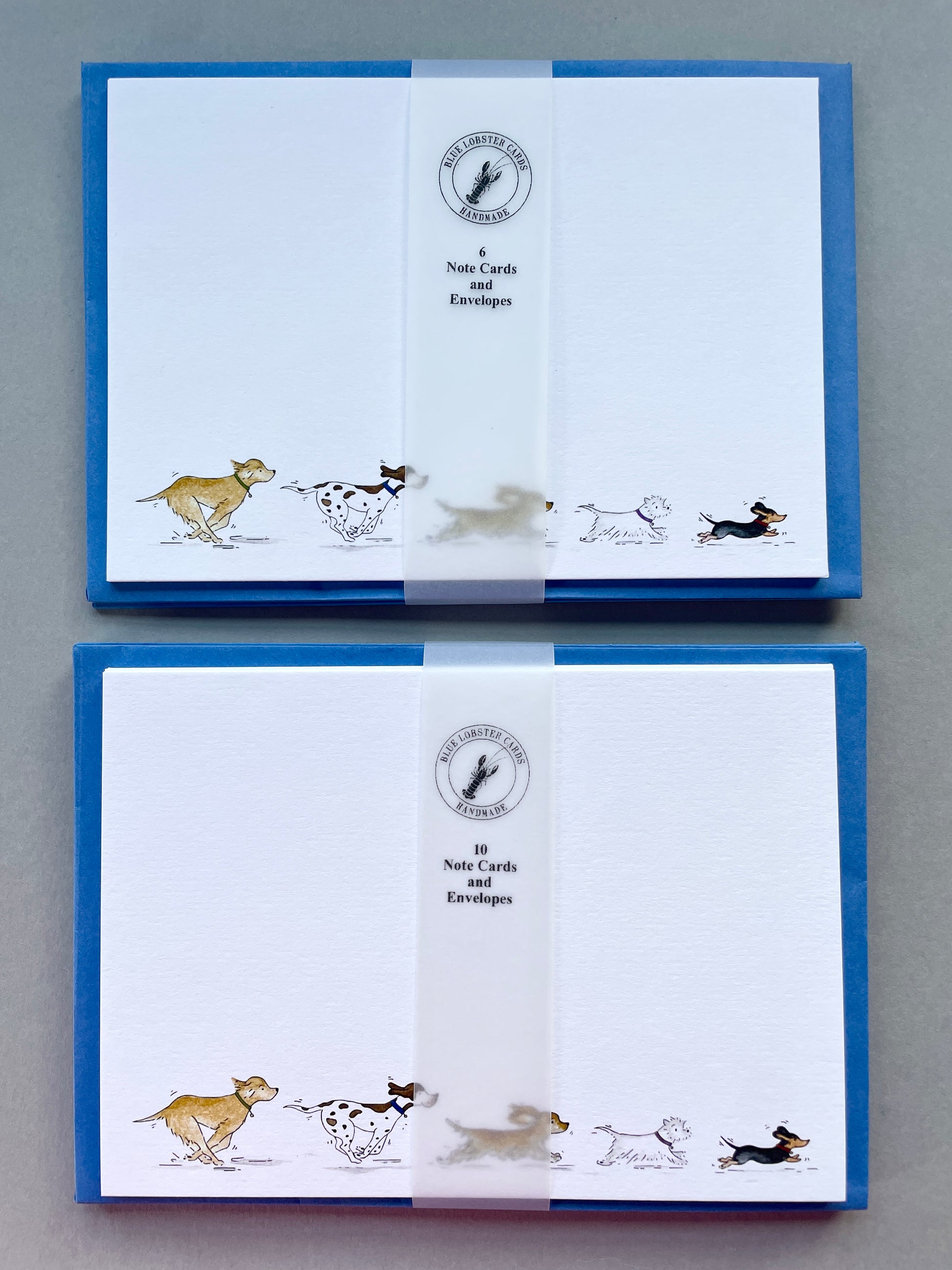 Gift set of dog stationery with illustrated design - Note cards with dog illustrations - 6 or 10 cards per pack