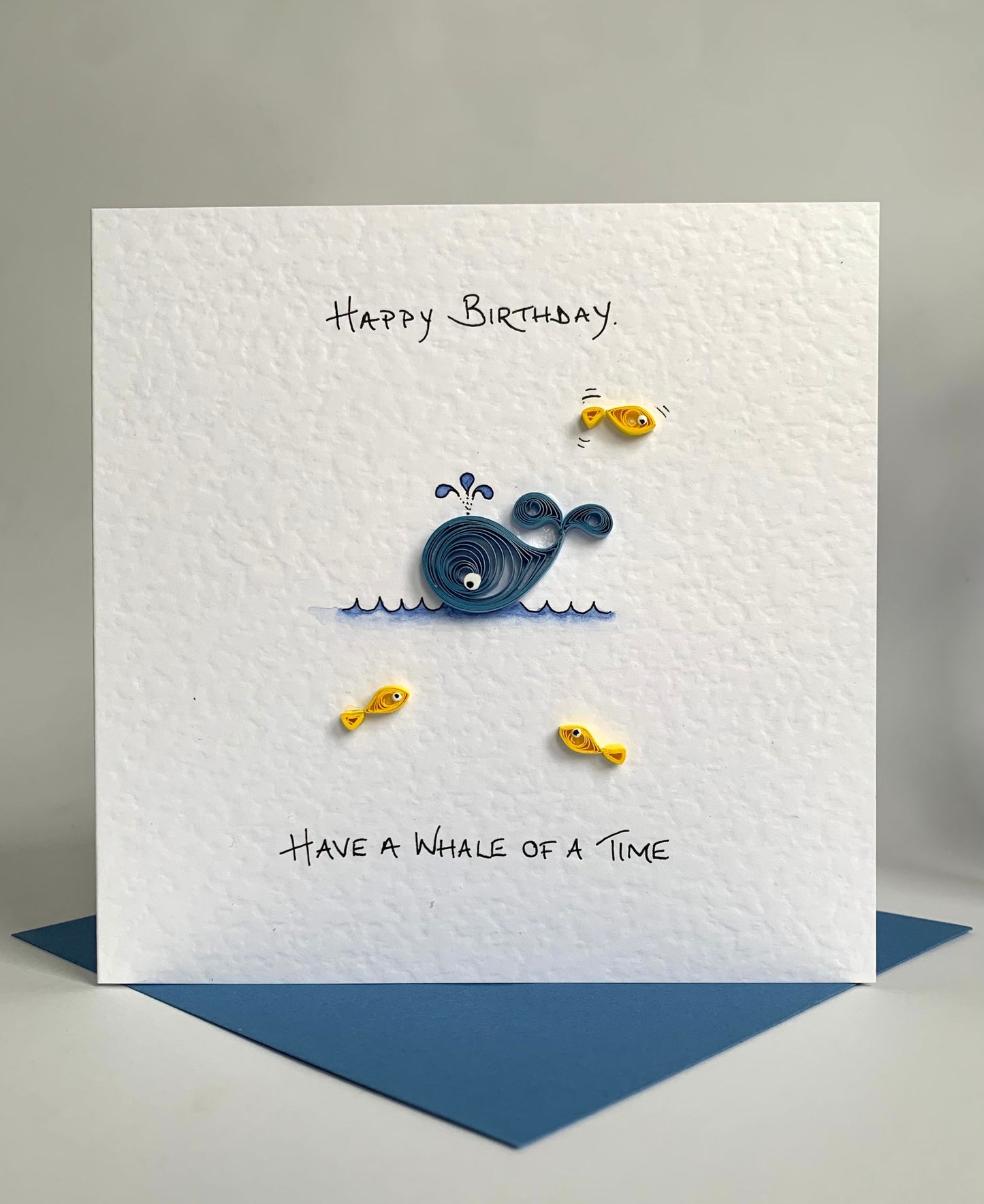 Luxury handmade whale greeting card with envelope - quilled and hand painted finish