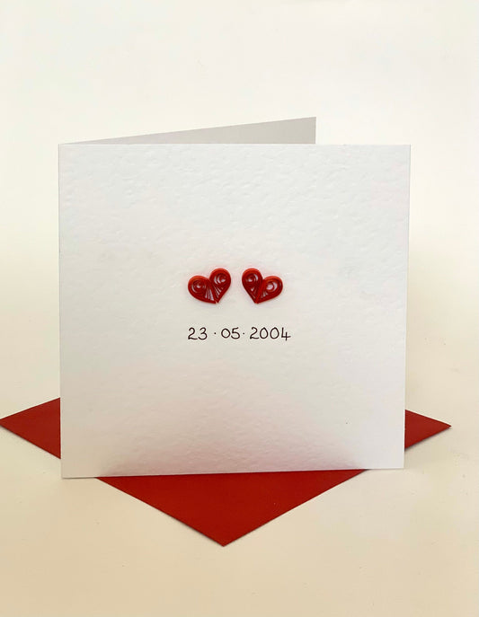 Personalised Two 3D Paper Love Hearts - Handwritten Message, Name or Special Date