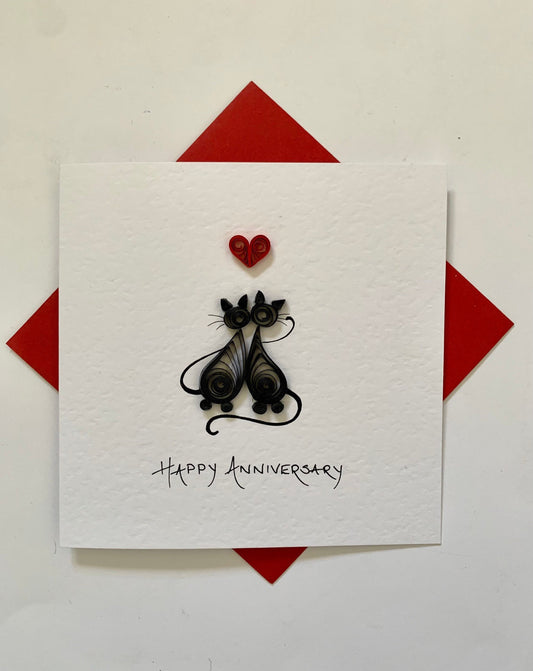 Two Black Cats and Quilled Love Heart