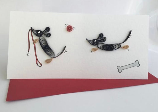 Playful Dachshunds - Brown or Black & Tan Sausage Dog Card