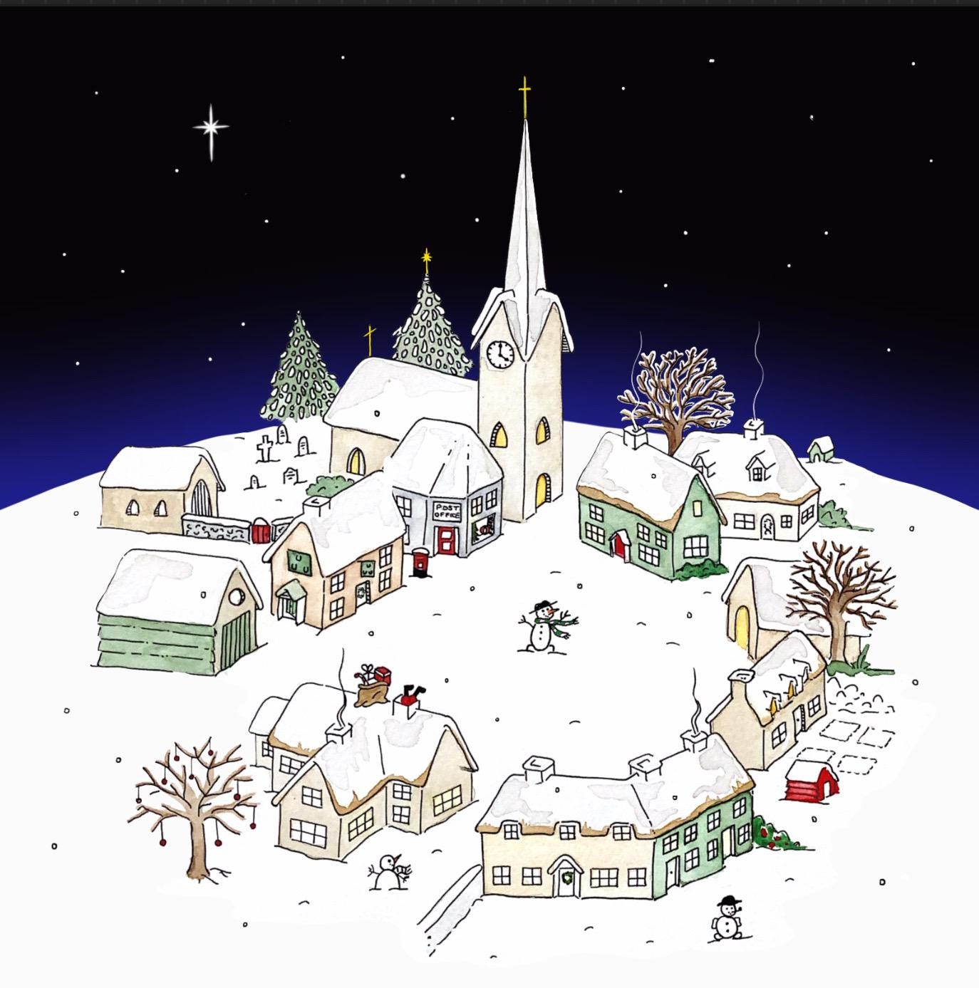 Snowy Village on Christmas Night